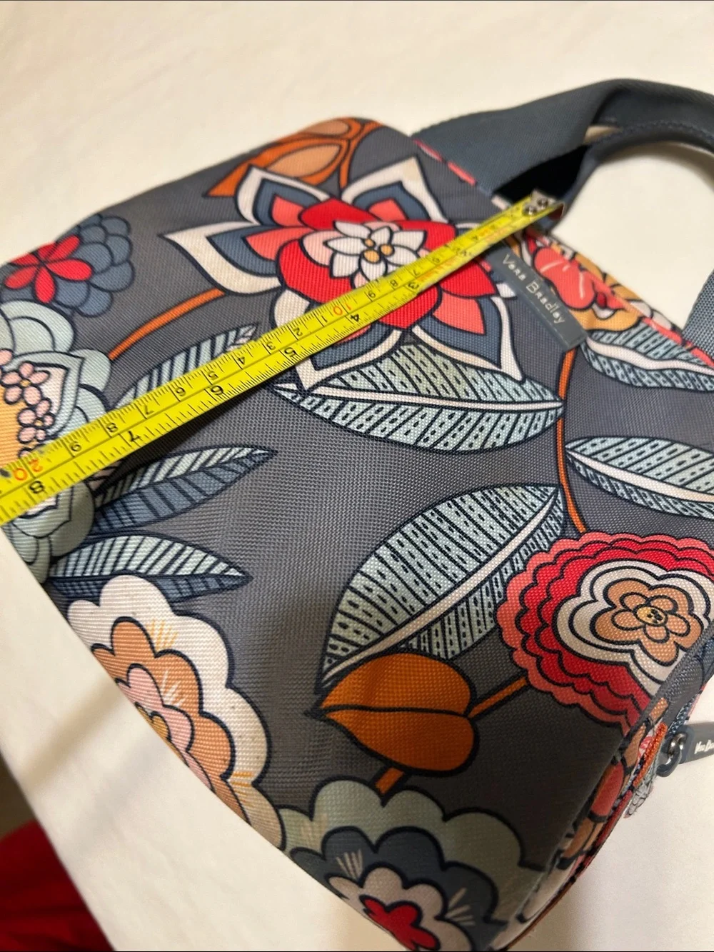 Vera Bradley Gray Floral Cosmetic Case with Red and Orange Accents